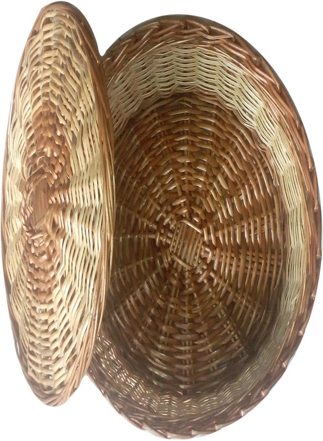 KRISHNA ENTERPRISE شركة كريشنا، سلة من الخيزران للشاباتي والروتي والخبز مع غطاء، بني - دائري - Image 2